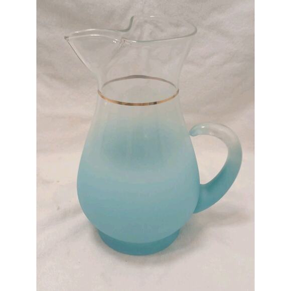 1950 West Virginia Blendo Glass Pitcher Frosted Turquoise Gold w Box Party MCM - Picture 12 of 16